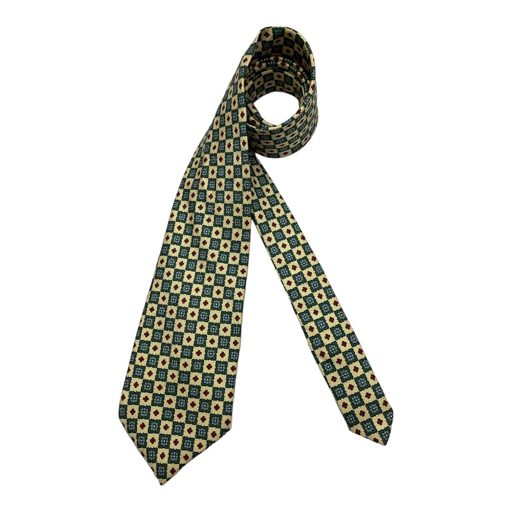 MICHELSONS Yellow/Green Geometric Floral Silk LUXURY Tie ENGLAND